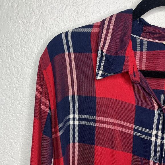 Woolrich Plaid‎ Button Down Shirt Women’s XXL Red Navy FALL Cabincore Gorpcore - Picture 3 of 10